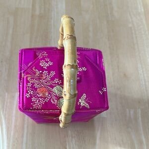 Floral Magenta Handbag with Bamboo handle